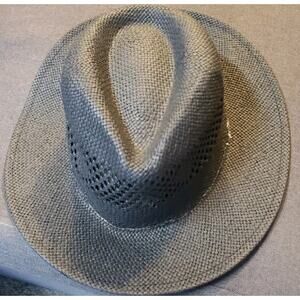 NORDSTROM Rack Fedora Hat Black Straw Missing Ribbon Band Women’s L/XL